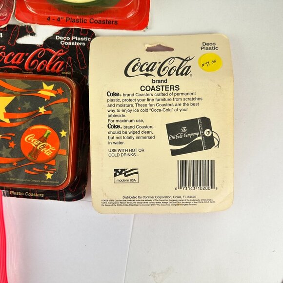 Lot Of 5 Vintage Coca-Cola 4" Deco Plastic Coasters Holiday themed - Picture 2 of 2